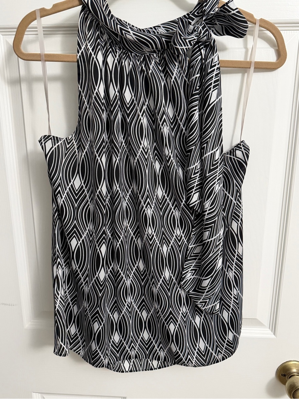 LOFT Black and White Geometric Halter Tie Tank
